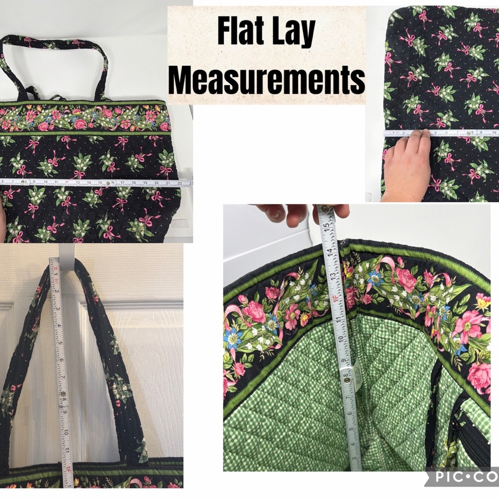 Vera Bradley New Hope Breast Cancer Vintage Tote Black Pink Green READ - Picture 13 of 15